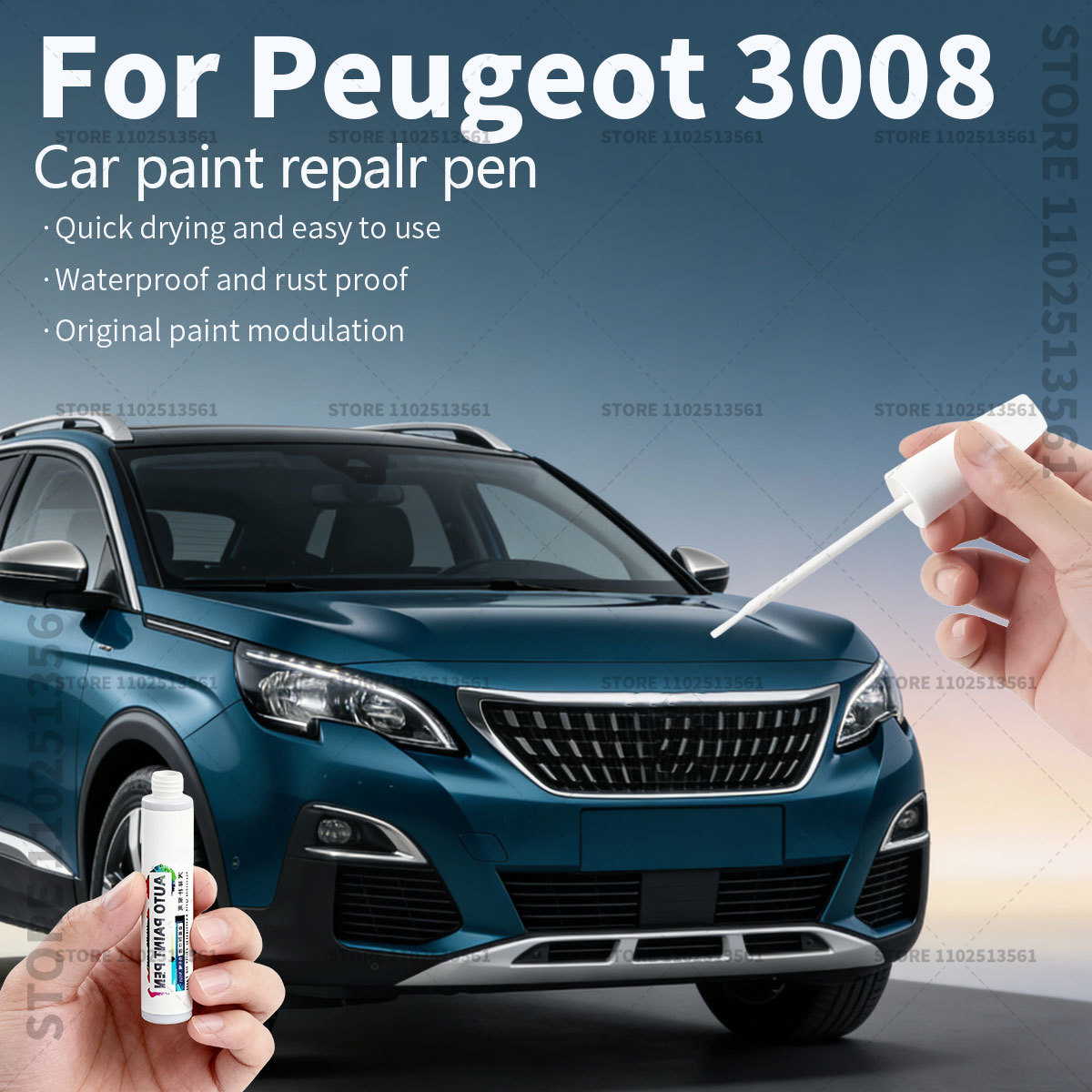 プジョー 3008 2008-2025 T84 P84 ペイント修理ペンタッチアップスクラッチリムーバー DIY オートアクセサリー黒、白、赤、青グレー