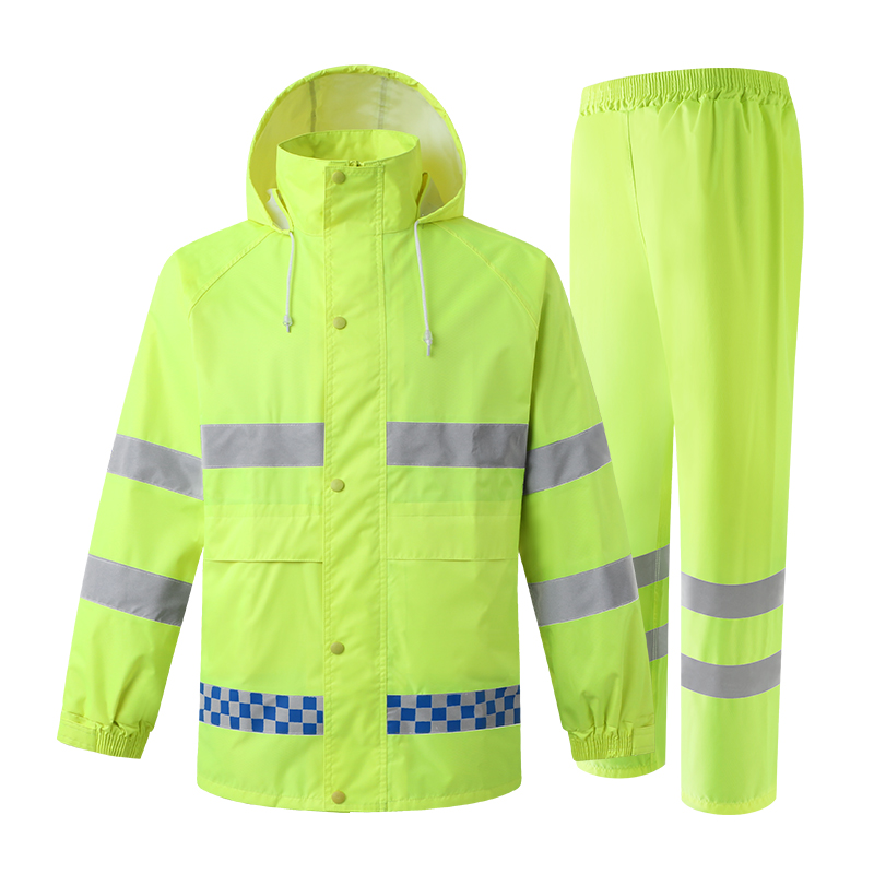 安全ジャケット黄色防水レインコートレインパンツ作業服男性反射ストライプ
