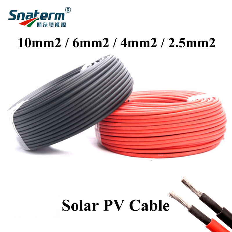 Solar Cable 10mm2/6mm2/4mm2/ 2.5mm2 8/10/12/14AWG Black or Red Solar PVC Insulated Electrical Connector Cables PV Panel Connect