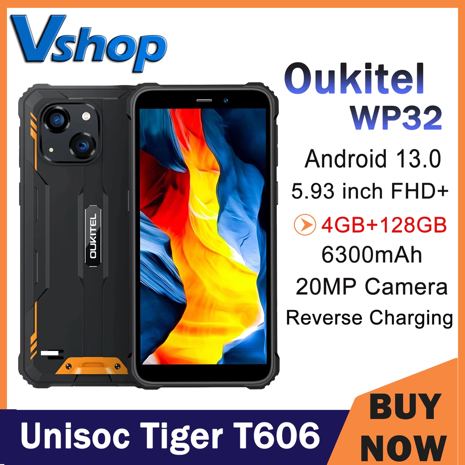 Oukitel WP32 Rugght 電話 4GB 128GB 5.93 ''FHD ディスプレイ IP68 6300mAh Android 13 Unisoc Tiger T606 オクタコア NFC 4G スマートフォン