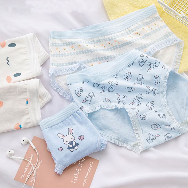 3 個綿パンティー学生漫画プリント下着女の子通気性 Underpant 甘いパンティ女性ミッドウエスト快適なソフトブリーフ