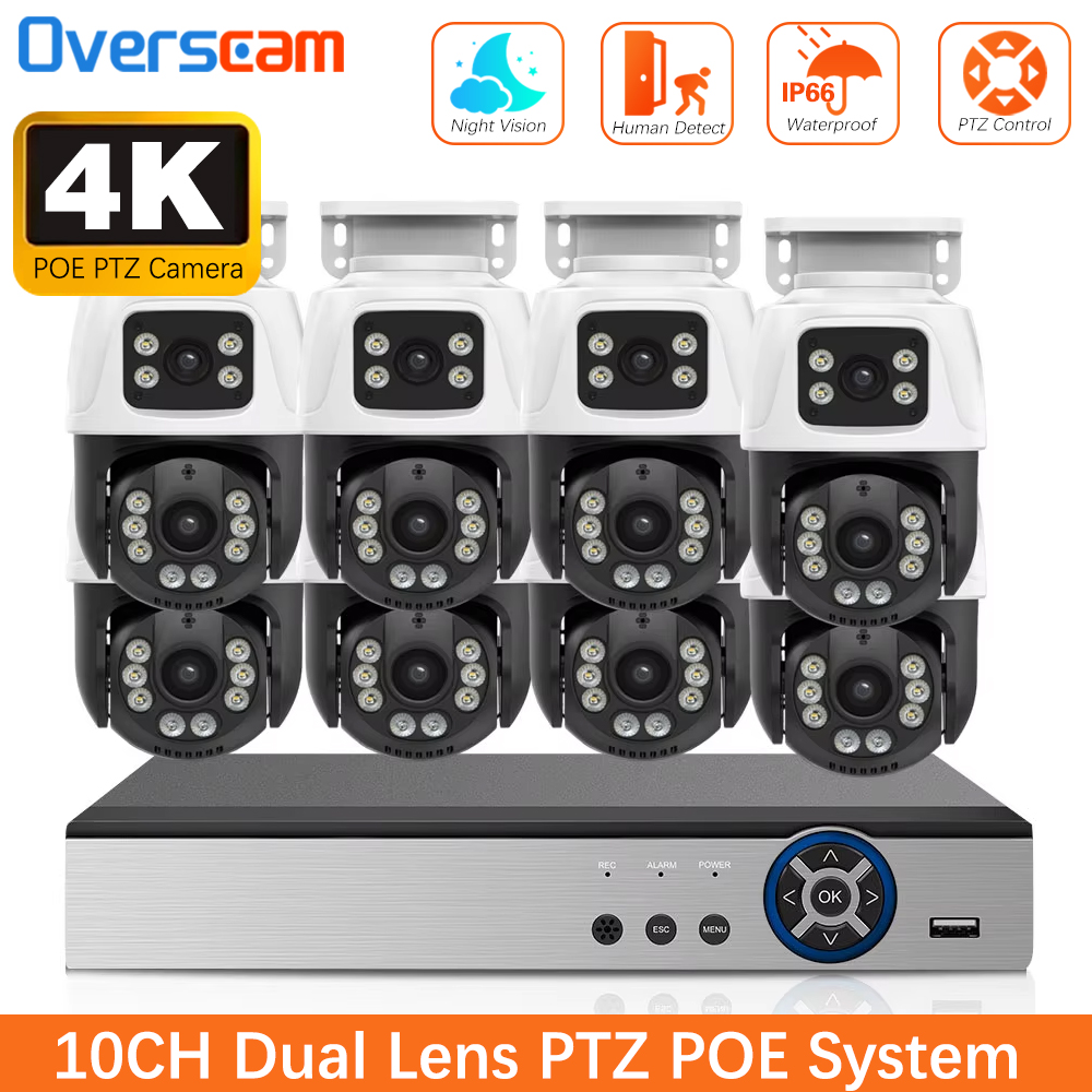 デュアルレンズ IP CCTV カメラ 10CH NVR XMEYE 8MP POE PTZ ビデオ監視システム屋外オーディオストリート ONVIF ビデオ監視キット