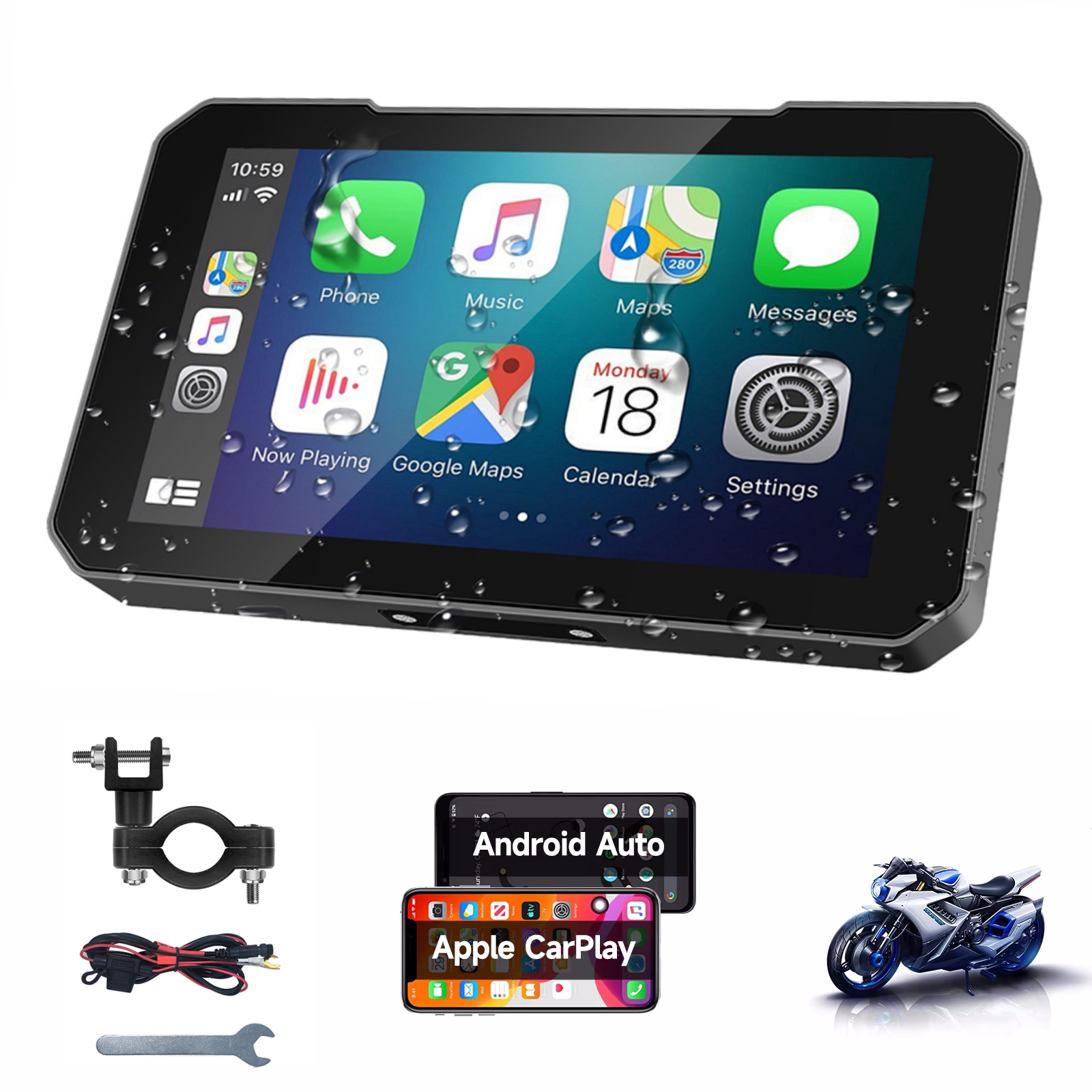 5 インチ ポータブル バイク ワイヤレス Carplay/Android Auto GPS ナビゲーター タッチ スクリーン