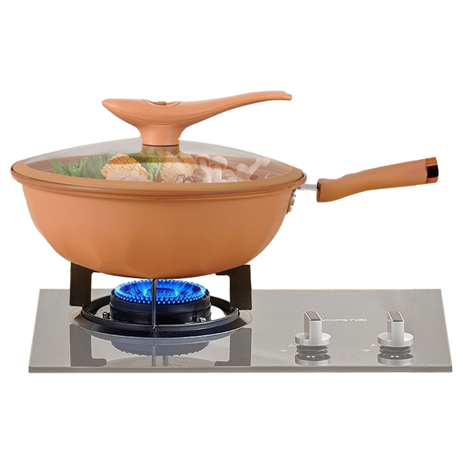 蒸し器バスケット付きノンスティック粘土中華鍋粘土中華鍋微圧力中華鍋多機能ノンスティック家庭用フライパン誘導