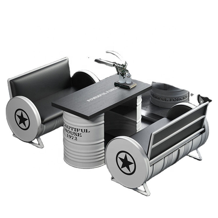 Newest Style Creative Industrial Table And Chair Set Metal Oil Tank Sofas And Table Restaurant Coffee Drinking Shop Leisure Bar
