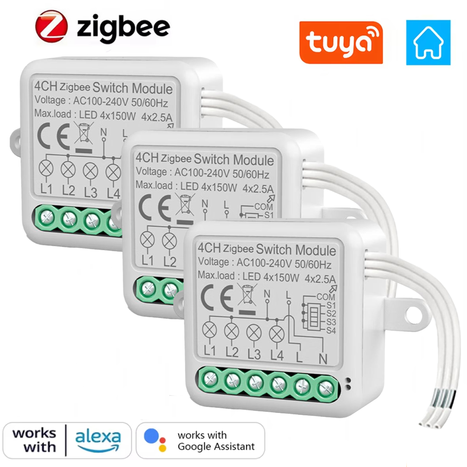 Tuya ZigBee 3.0 スマートスイッチモジュール 10A スマートホーム DIY ブレーカー 1 2 3 4 ギャングサポート 2 ウェイ制御 Alexa Google ホームで動作
