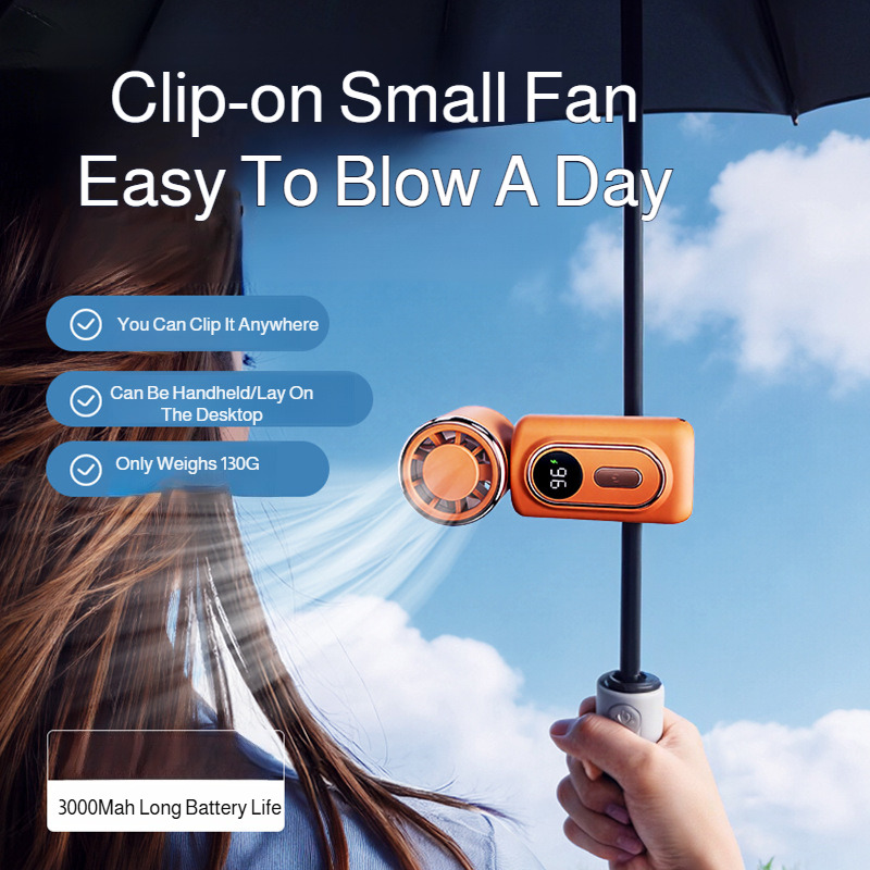 Portable Handheld Clip Fan with LED Display 180° Rotating Rechargeable 5 Speeds Strong Wind Cooling Fan for Travel Outdoor Camp