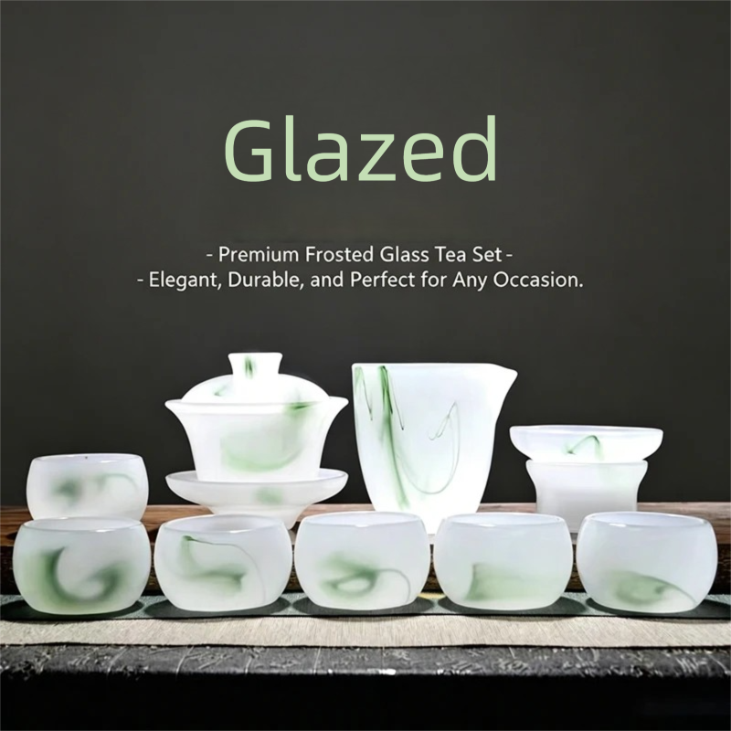 白翡翠色の施釉カンフー茶セット完全な Gaiwan ティーカップキットホームオフィス飲料茶ギフトボックス包装