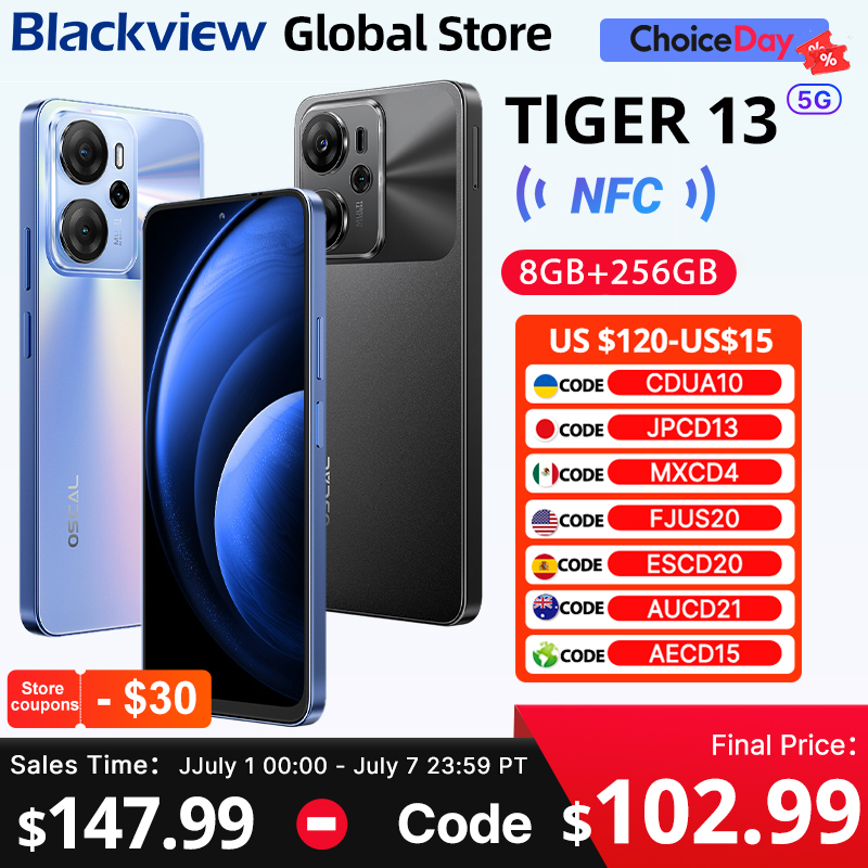 Blackview Oscal Tiger 13 5G スマートフォン 6.67 インチ 90Hz IPS ディスプレイ Unisoc T760 NFC 5000mAh 8GB 256GB 50MP AI カメラ携帯電話