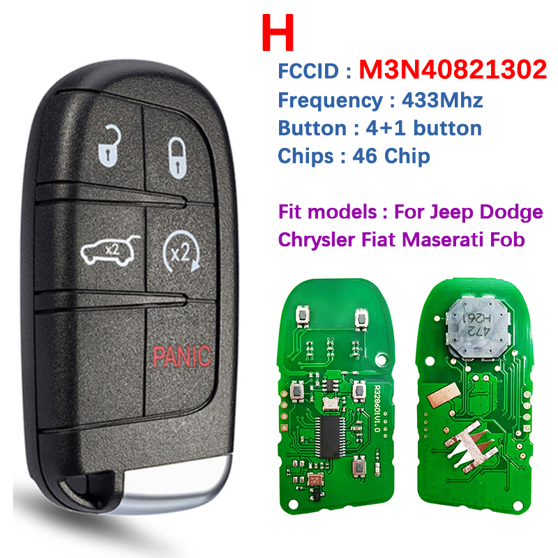 ダッジチャージャーダーツジャーニーチャレンジャーデュランゴ 2011-2020 スマートキーフォブ ID46 チップ 434Mhz M3N40821302 ユニバーサルジープ用