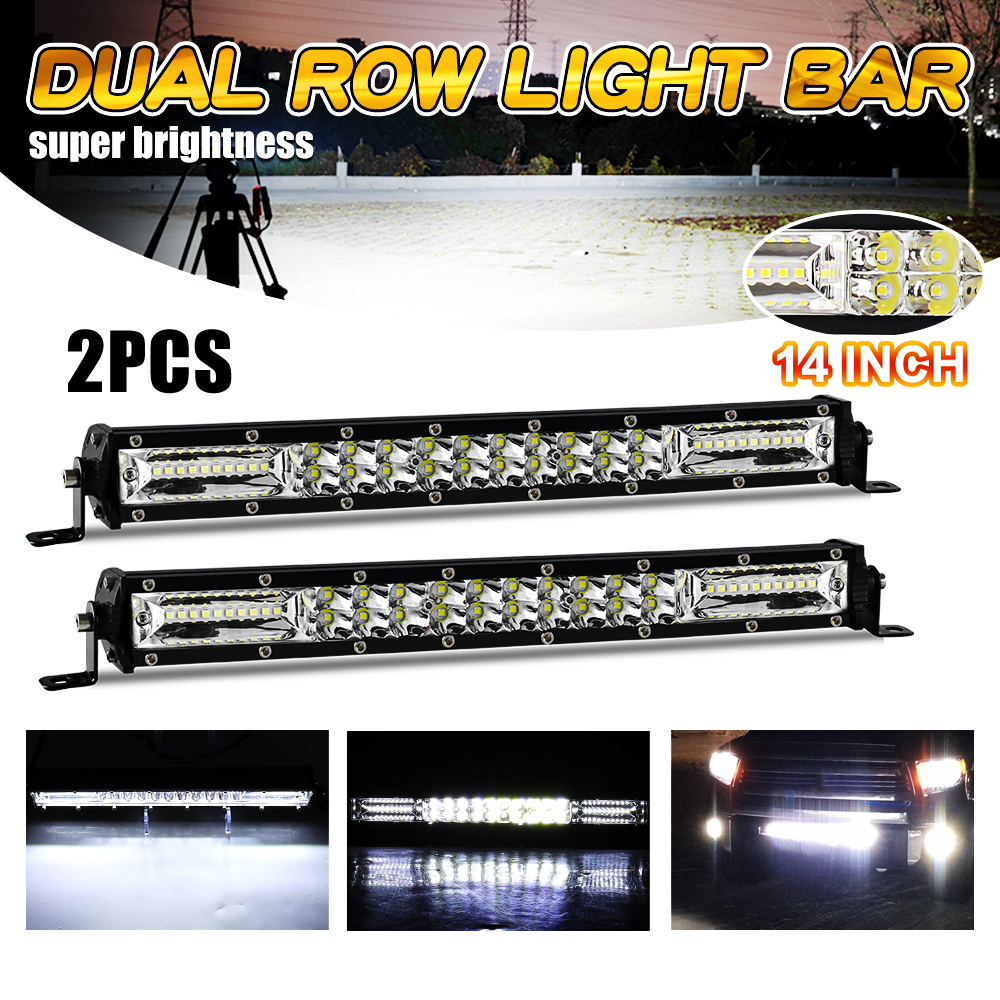 2 個超スリム 12D LED ライトバー 14 インチスポットフラッドコンボビーム LED バー SUV 4X4 オフロード LED ワークランプ 12V 24V 自動運転ライト