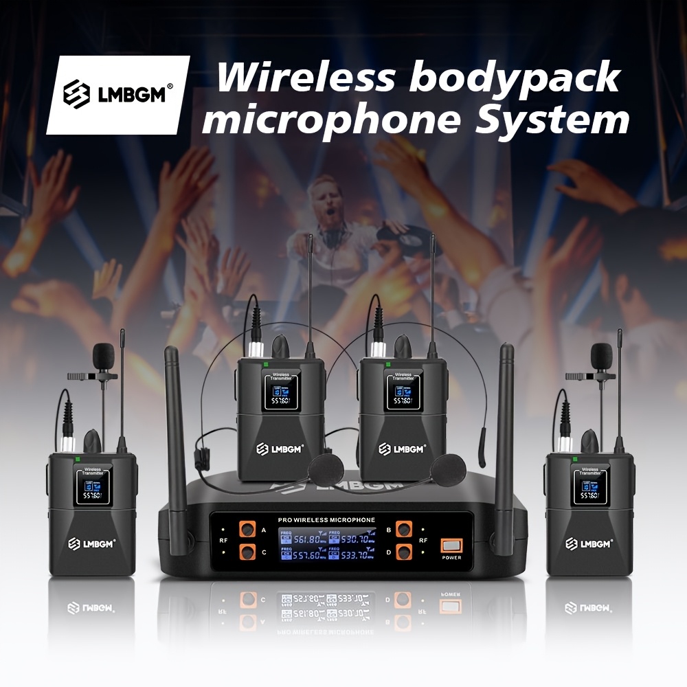 LMBGM-D44 ワイヤレスマイクシステム 4 チャンネルラベリア/ヘッドセットマイク UHF 固定デュアルバンドワイヤレスセット教会ウェディングパーティー用