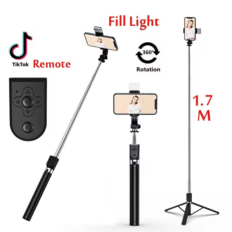 1.67 メートルロング拡張 Bluetooth ワイヤレス Selfie スティックライブ放送スタンドホルダー三脚折りたたみ式補助光付きスマートフォン用