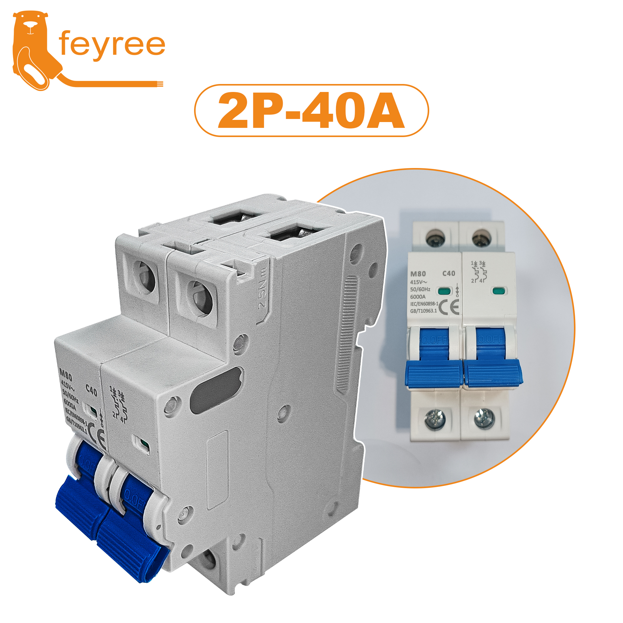 Feyree 電源スイッチ絶縁スイッチ 1P 2P 4P 20A 40A 50A 60A タイプ 2 タイプ 1 EV ウォールボックス EV 充電ステーションアイソレータスイッチ用