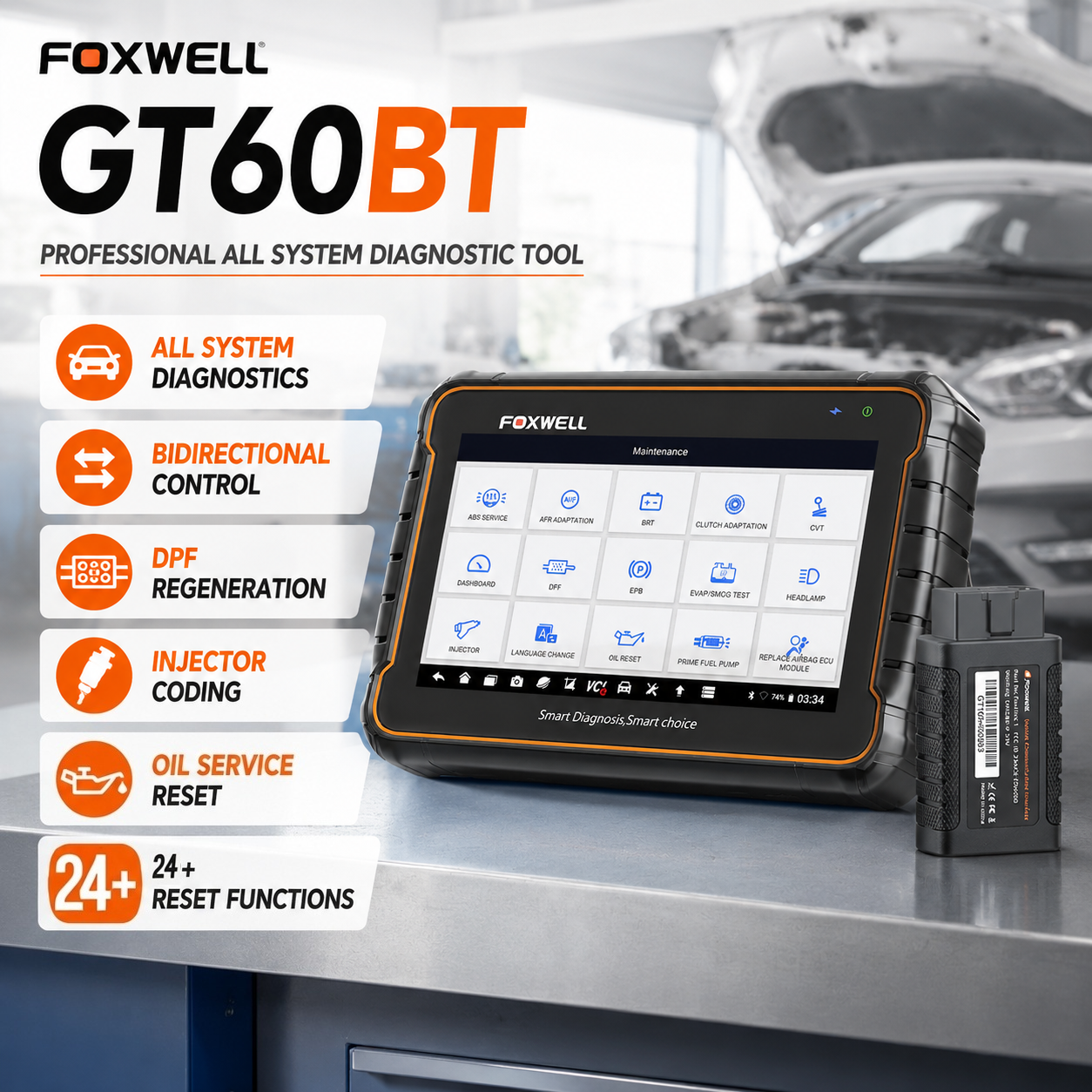 双方向アクティブテスト全システム OBD2 スキャナー FOXWELL GT60 車診断コードリーダー 24 リセット DPF ABS TPMS BMS EPB 空気燃料