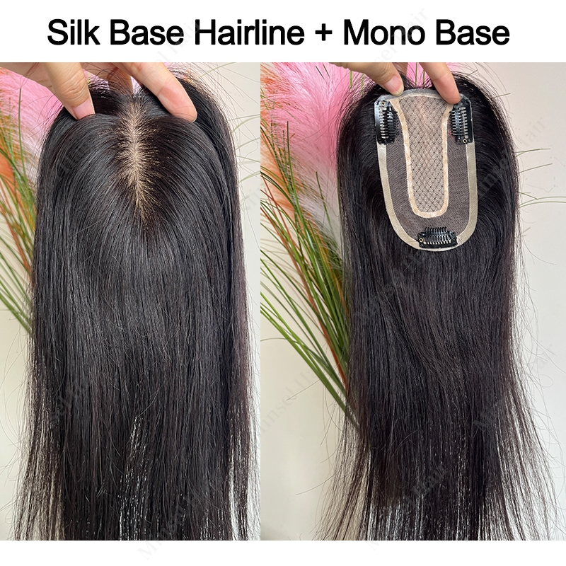ナチュラルヘアトッパー女性のためのシルクモノベース模擬頭皮バージンヘアクリップヘアピース用ワイドヘアパート/白髪 8-16 インチ