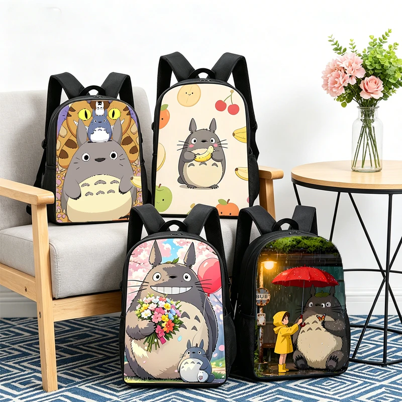 となりのトトロバックパック学生女性男性旅行バッググラフィックプリント Mochila かわいい少年少女バックパック子供スクールバッグ