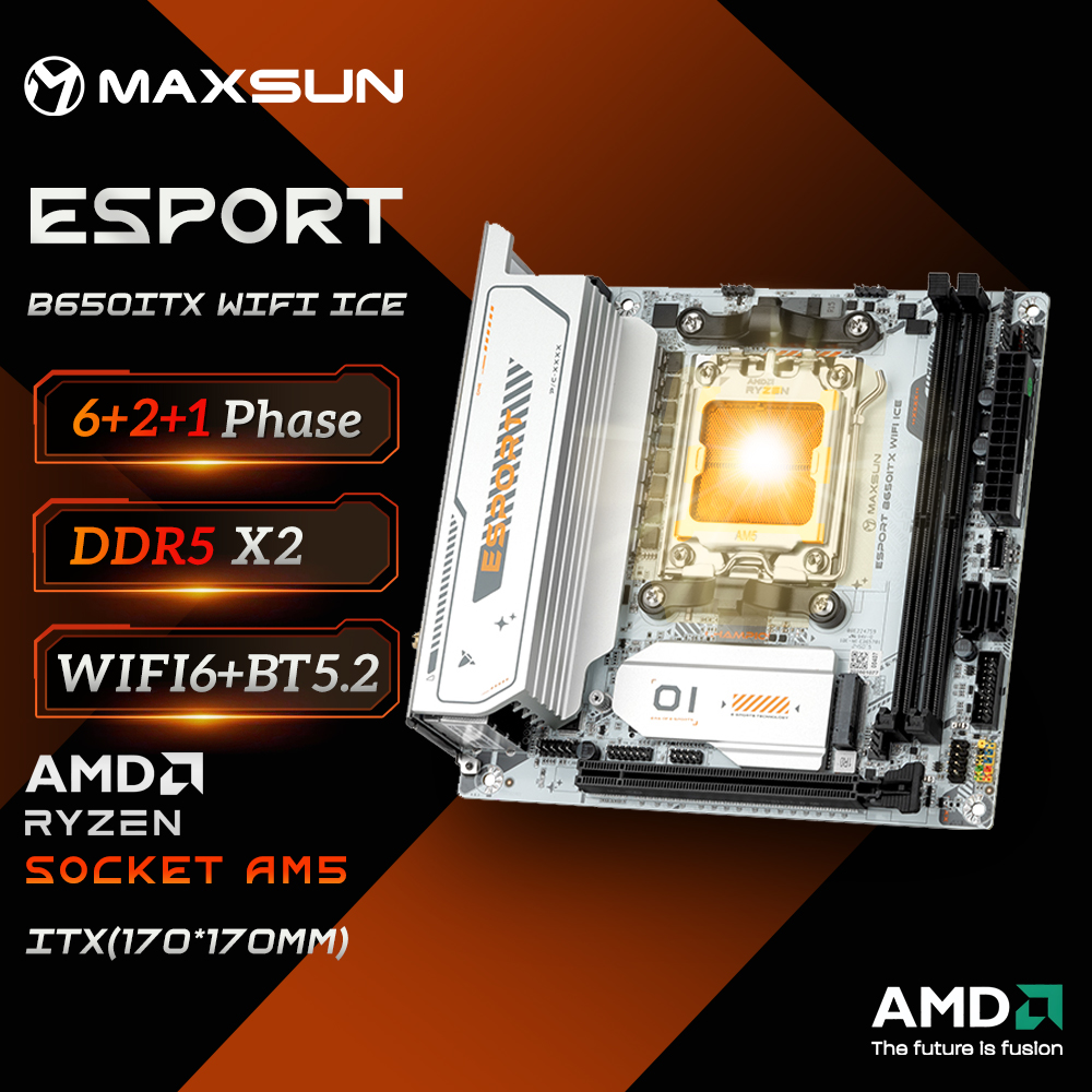 MAXSUN B650M マザーボード ITX AMD Ryzen AM5 DDR5 4800/5200/5600-8000 (OC) メモリをサポート Pcie5.0x16 2*Pcie4.0x4 M.2 ARGB WIFI 6