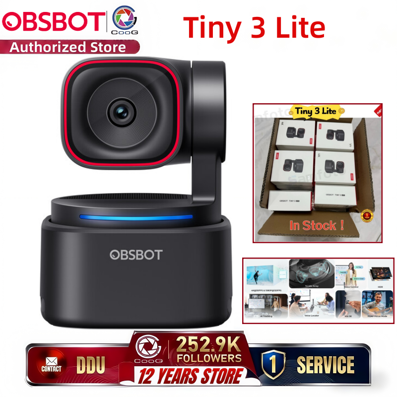 OBSBOT Tiny 3 Lite AI 搭載空間オーディオ 4K ウェブカメラ - 1/2 インチセンサー付き AI トラッキング PTZ カメラ トライマイク音声コントロール 120FPS*