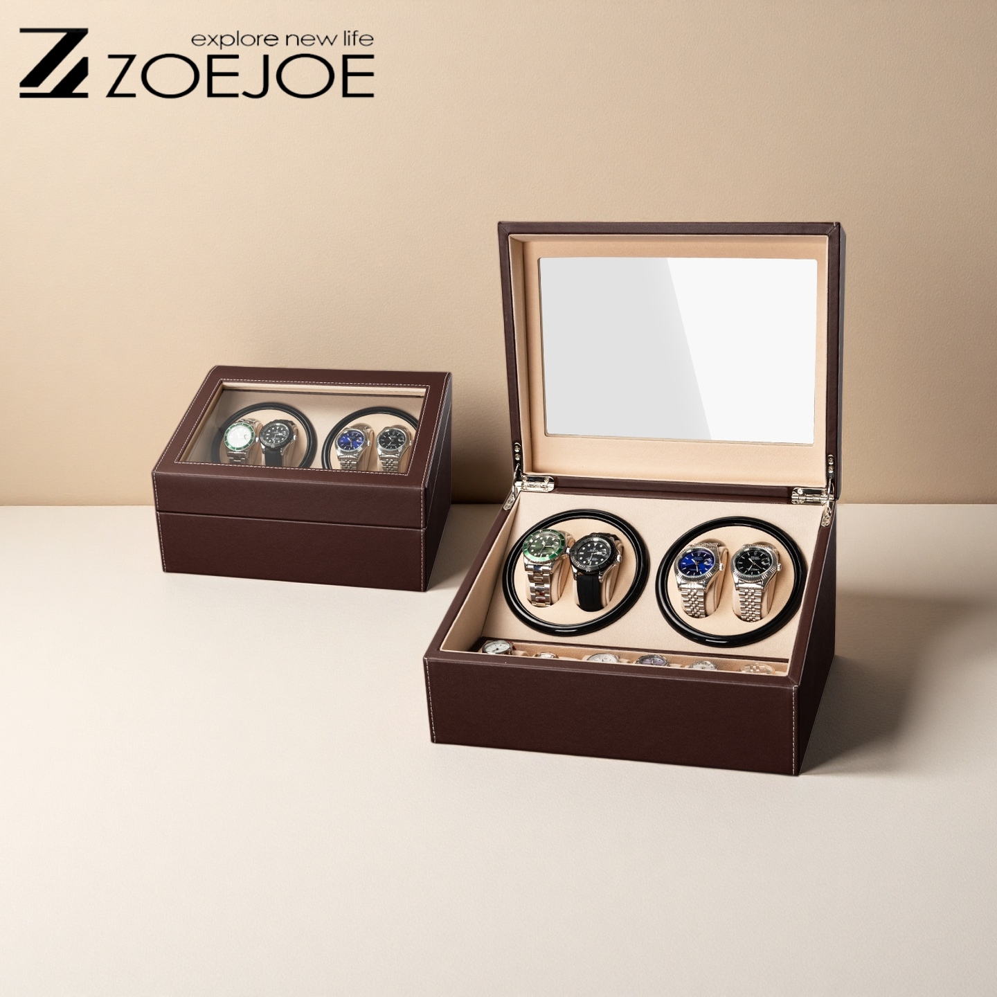 ZOEJOE 自動ウォッチワインダー 4 スロット 6 時計収納スペース静かなモーター低ノイズ米国ケーブル電源ウォッチワインダー誕生日プレゼント