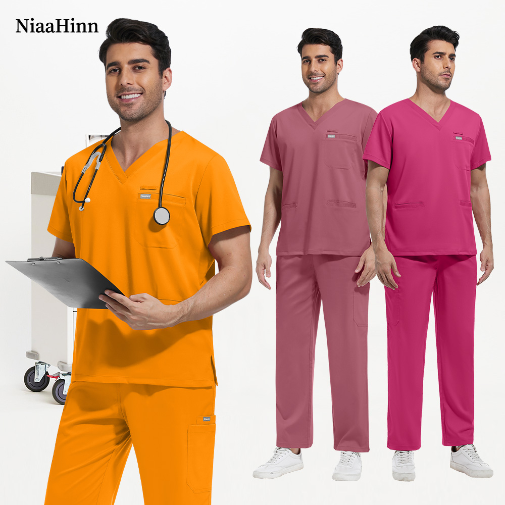 Niaahinn スパ美容機関作業服口腔クリニック看護服男性と女性ソリッドカラー半袖病院スクラブスーツ