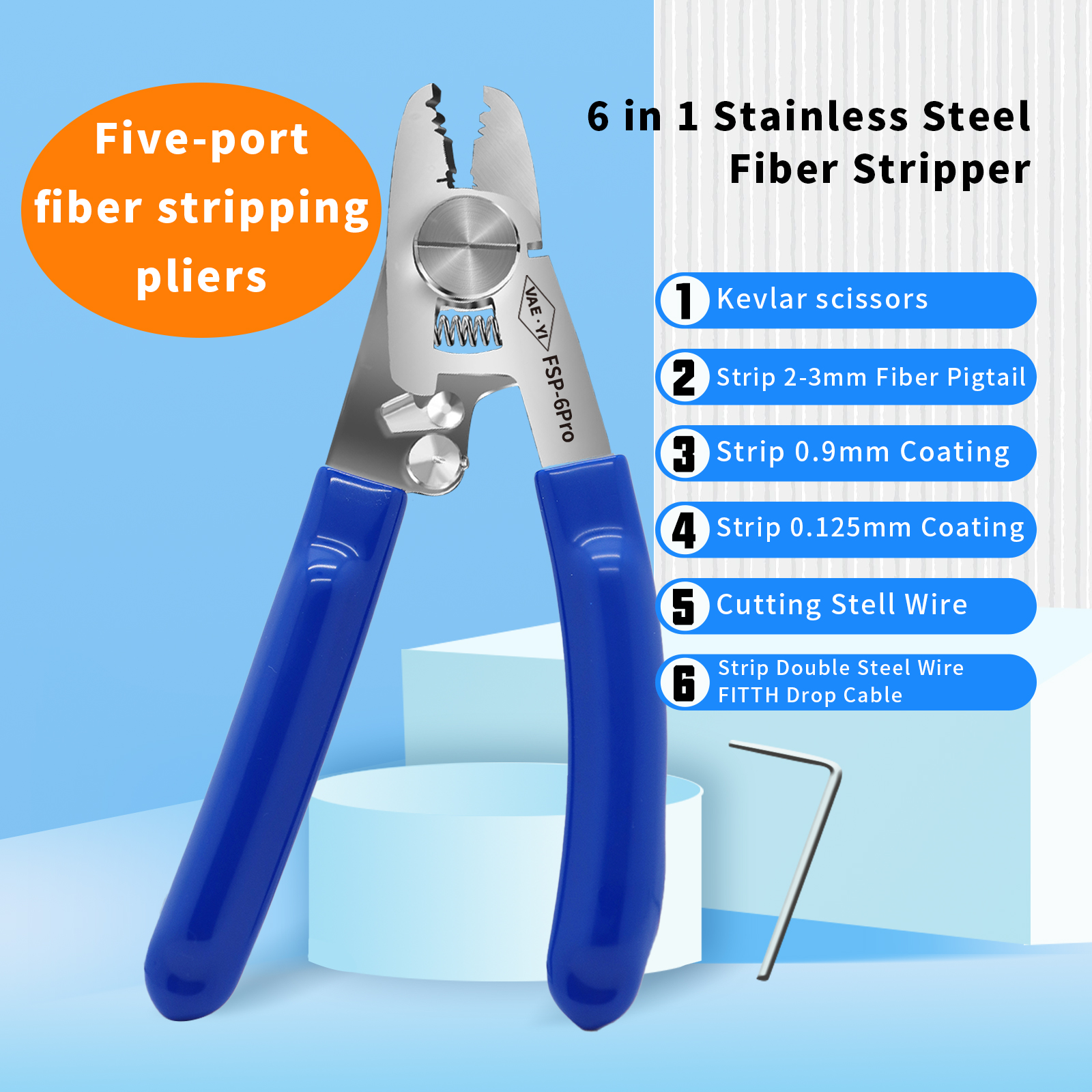 VAEYI 6 in 1 5 ポート光ファイバーストリッパープライヤーワイヤーストリッパー FTTH ツール光ストリッピングプライヤーツール