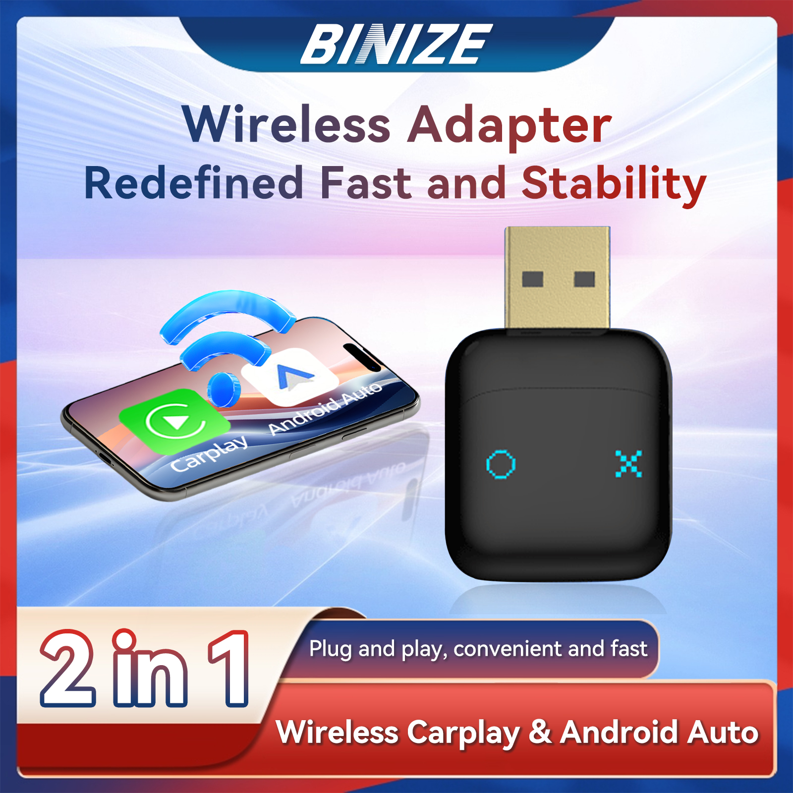 Binize 2in1 ワイヤレス CarPlay アダプター有線 - ワイヤレス CarPlay アダプター WiFi Bluetooth プラグアンドプレイマツダ Haval Kia Volvo 用
