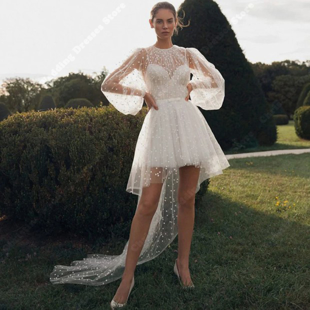 チュールショートスタイルの女性のウェディングドレス 2024 モダンローブモップ丈 A ラインボヘミアンプリンセス Vestidos デ Novias カスタマイズ