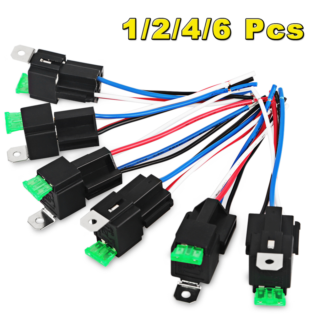 1/2/4/6 個 12V 4pin 30A 防水ヒューズリレースイッチハーネスセット DC SPST 自動車オートリレーリレーソケットリレーキット