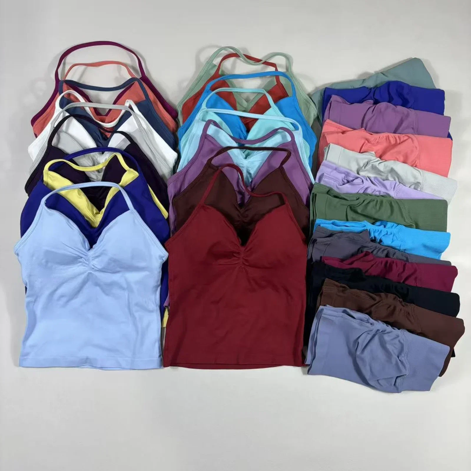 2 ピース UETEEY スポーツセット女性延縄ストラップトップシームレスヨガタンクうずくまるバットワークアウトショーツスーツジムスポーツセット