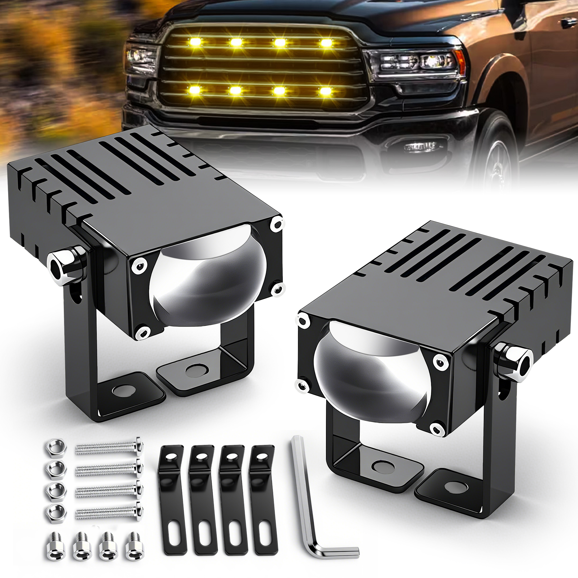 HAOLIDE 2 個ミニグリルスポットライト LED ヘッドライトバンパーフォグランプ補助 6000K プロジェクターレンズワークライトオフロード使用 IP68