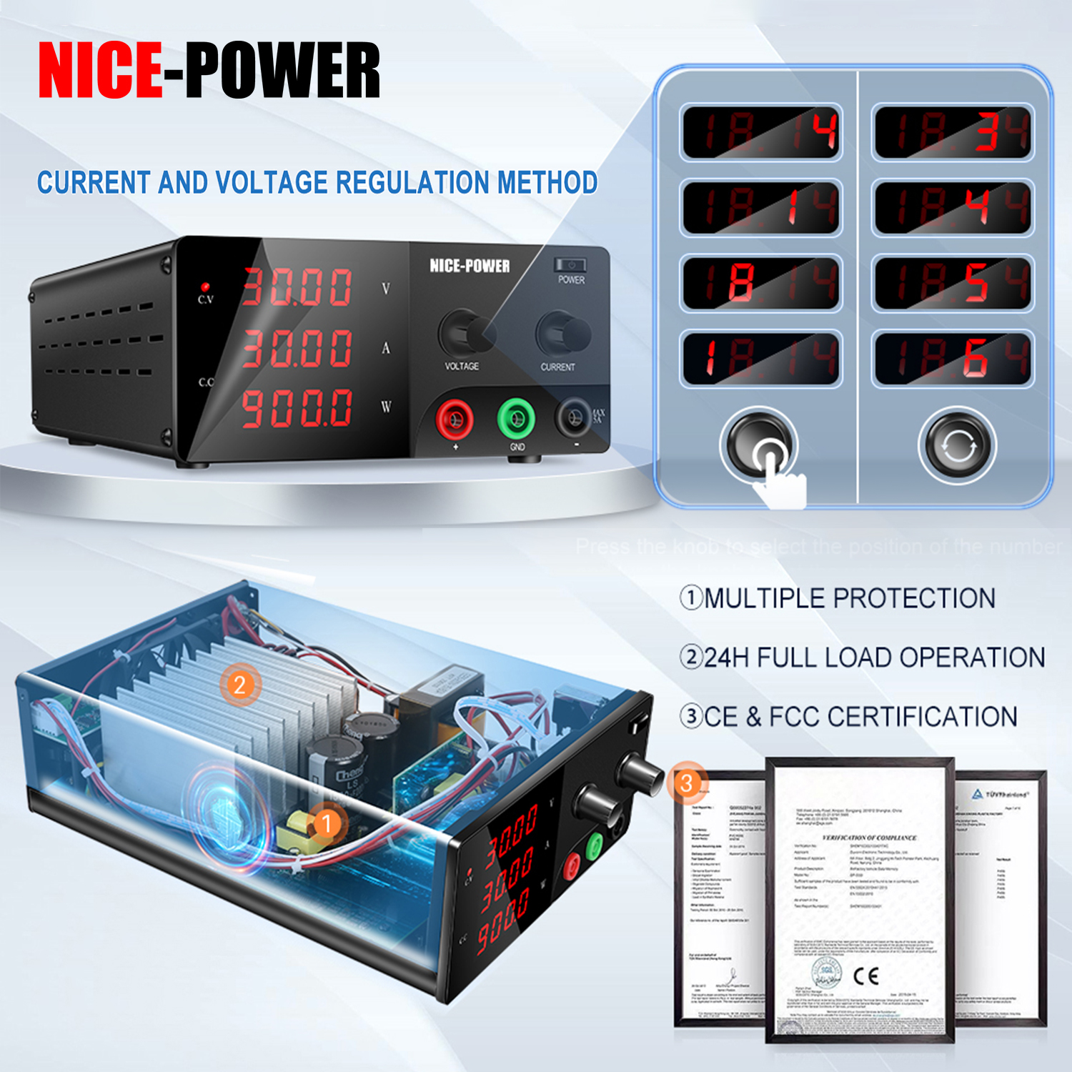 30V 30A 20A 60V 10A 実験台用電源 900W デジタル調整可能安定化DC電源 可変電圧 米国より発送