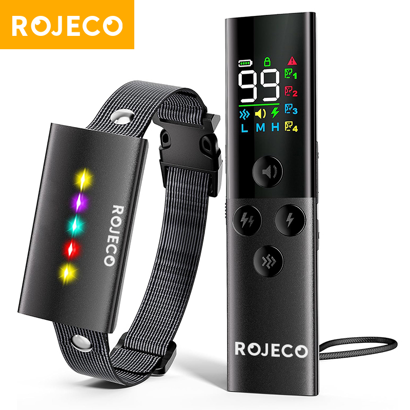 ROJECO 犬のトレーニング首輪リモコン付き 1600FT IP67 防水電気犬の首輪ペットの犬の吠え声制御停止首輪