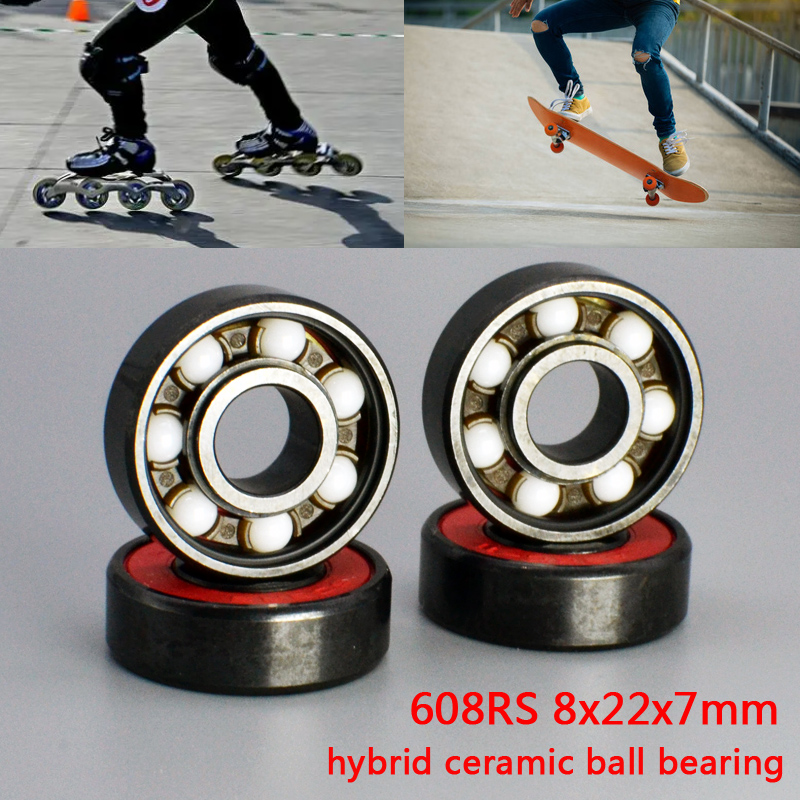 8 個 608-2RS ハイブリッドセラミックボールベアリングスケートボードホイールベアリング鋼 ABEC-11 高速ボールベアリング 8*22*7 8x22x7mm