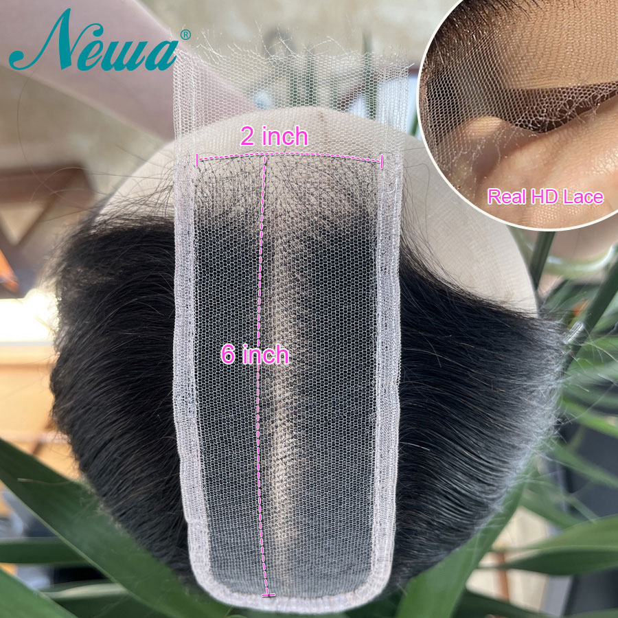 Newa Hair 2x6 HD レース閉鎖ディープパート不可視 HD レース事前摘み取り人毛閉鎖ストレート