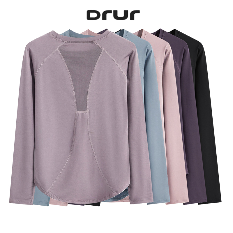 DRUR 長袖ジムトップ女性通気性速乾性ワークアウト Tシャツルーズフィットランニング Tシャツヨガ服スポーツウェアアクティブウェア新