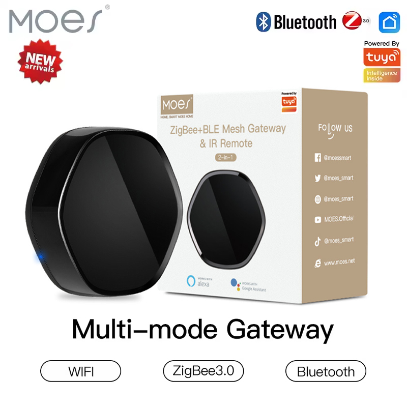 MOES Tuya スマート ZigBee マルチモードゲートウェイ Bluetooth メッシュハブ 38K IR リモコン 2in1 音声制御 Alexa Google ホーム用