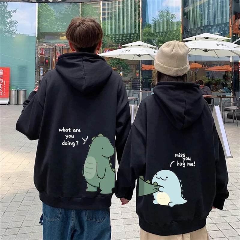 秋と冬のかわいいロック恐竜ファッションプリントメンズカジュアル原宿 Y2k 漫画カップルパーカーカップルへのギフトとして