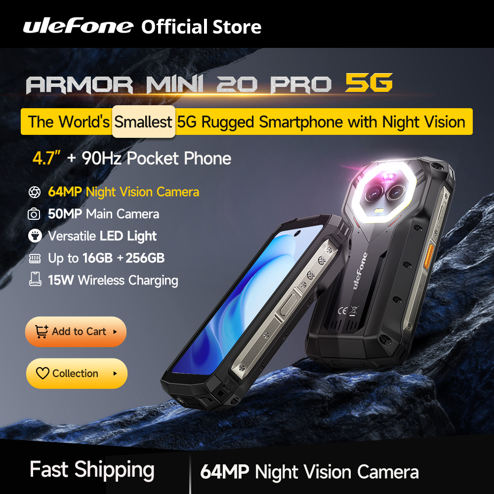 Ulefone 4.7 "頑丈な電話鎧ミニ 20 プロ 5 グラム Android 14 16 256 ギガバイトのスマートフォン LED ライト 64MP ナイトカメラ携帯電話