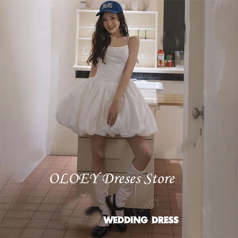 OLOEY ショート A ラインのウェディングドレススパゲッティストラップノースリーブ膝丈タフタブライダル写真撮影スタイルのブライダルドレスカスタマイズ