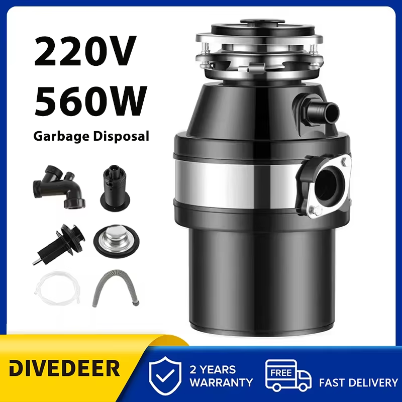 DIVEDEER キッチン生ごみ処理機 ステンレス鋼 食品粉砕機 廃棄物処理機 残留物プロセッサー用 エアスイッチ 簡単取り付け 560W