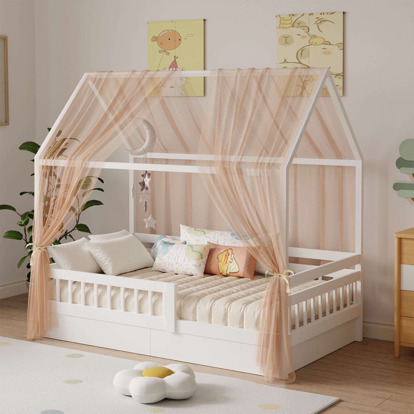 二段ベッドキャノピー 1/2ピースモスリン二段ベッドキャノピー、二段ベッド用布製キャノピー、ベッドキャノピー、寝室の装飾に最適