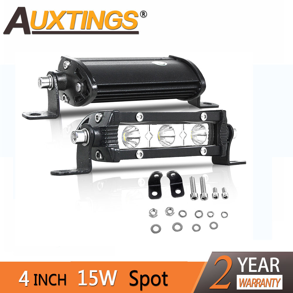 Auxtings スーパーミニスリム 4インチ 15W スポット単列 LED ライトバー ワークライト ドライビング SUV オフロードバー 12V 24V ジープ 4X4 4WD用
