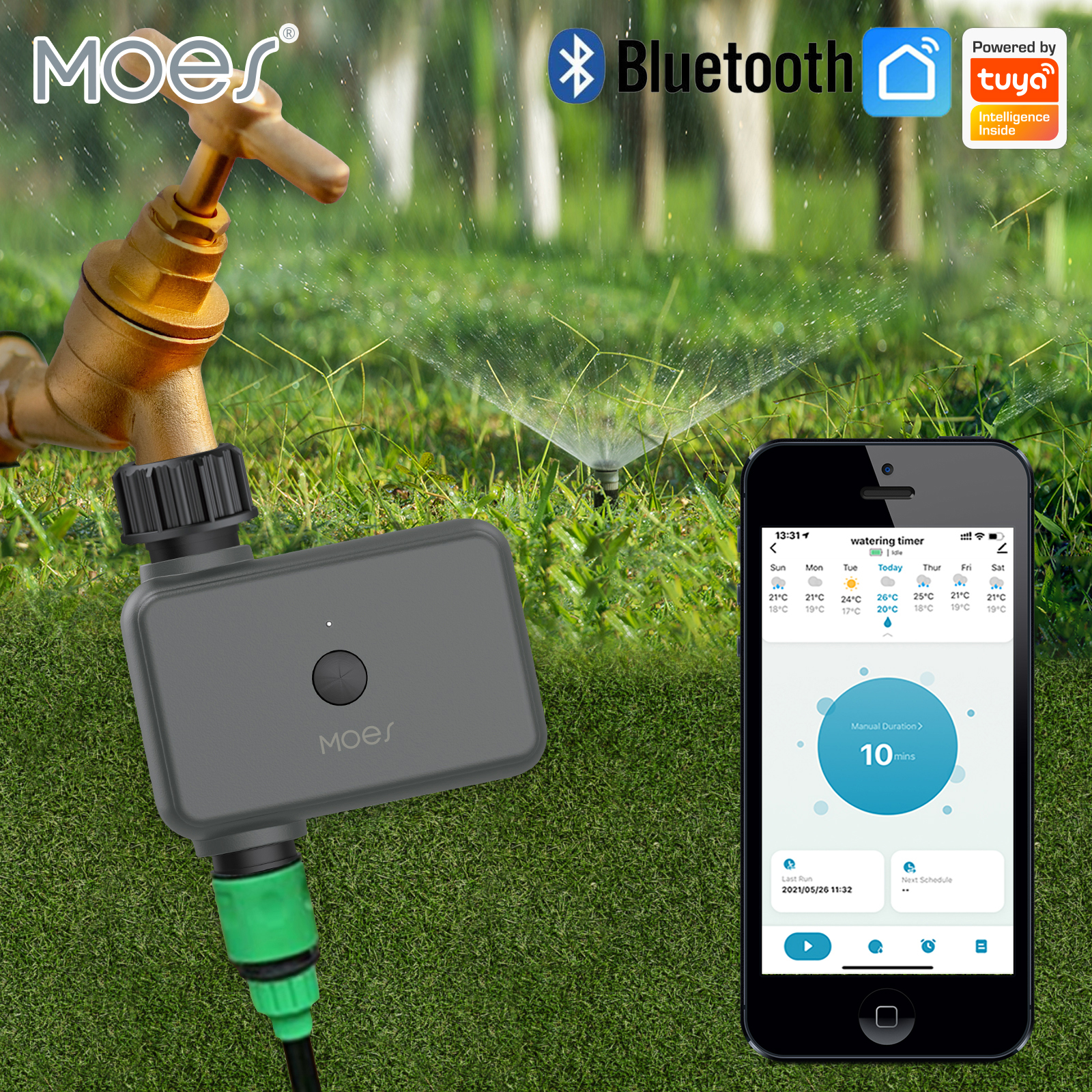 MOES スマート Bluetooth ガーデン散水バルブ Tuya 灌漑タイマーリモコンフィルター洗えるプログラム可能な時限スプリンクラー