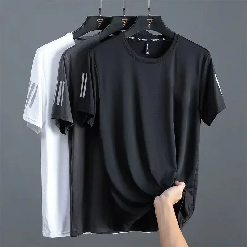 2026 メンズ夏クルーネック速乾半袖、通気性メッシュトップ、ルーズカジュアルスポーツ Tシャツ