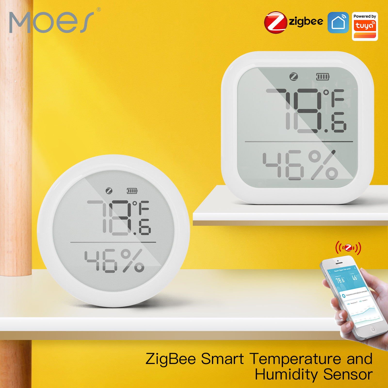 Moes 温湿度センサー 室内湿度計 LCD ディスプレイ付き リモコン ZigBee ハブ ゲートウェイ Tuya Smart ZigBee