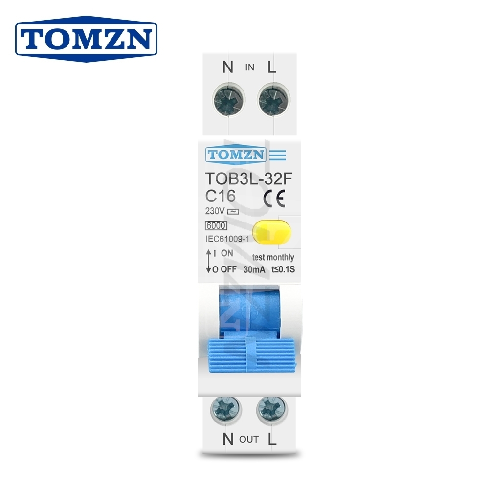 TOMZN 18MM 1P N 6kA RCBO サーキットブレーカー ミニ漏電プロテクター過負荷短絡デュアル保護 DIN レールマウント MCB