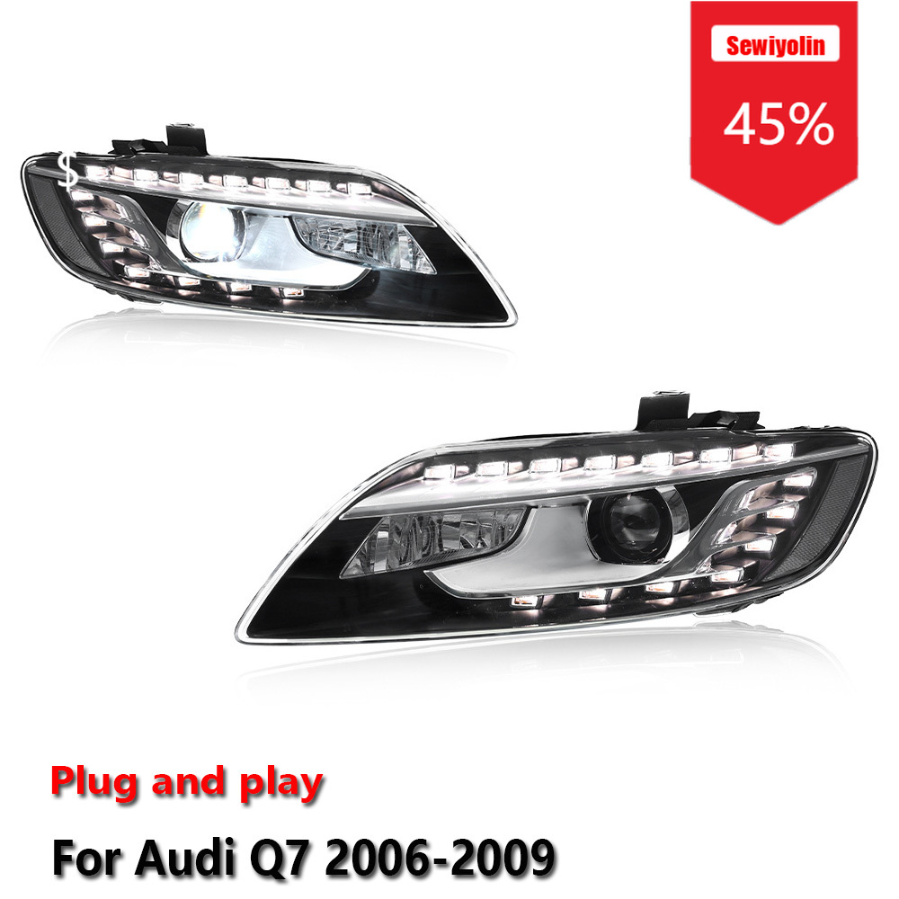 Sewiyolin 車の LED ヘッドライトアセンブリアウディ Q7 2006-2009 フォグ DRL ブレーキターンシグナルランププラグアンドプレイ
