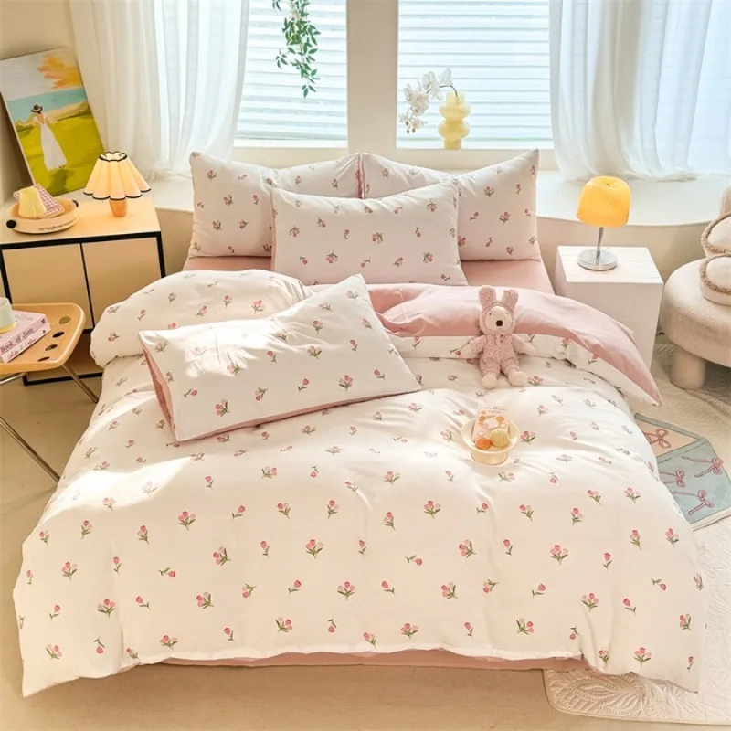 花柄布団カバーセットシングル/クイーン/キングソフト洗浄綿ベッドカバーセット 240 × 220 寝具セット