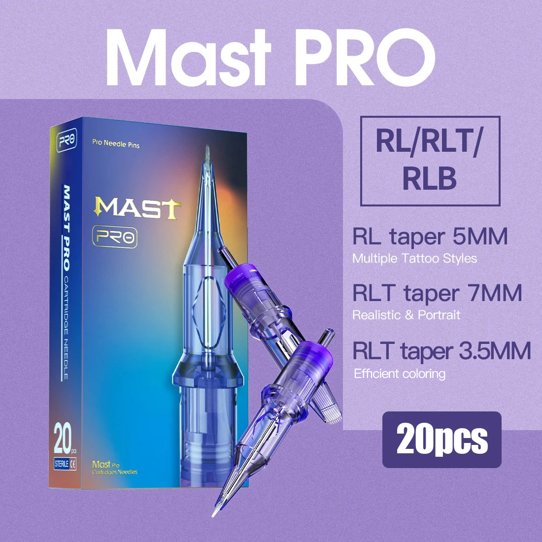Mast Pro タトゥーカートリッジ針 RL 20 個使い捨てアートメイクまたはボディアート針 0.18/0.25/0.30/0.35 タトゥー用品